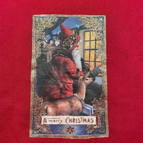 Vintage Sweatshirt Mens Extra Large Red A Merry Christmas 90s Crewneck Santa - Picture 2 of 8